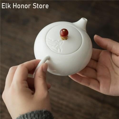 190ML White Jade Porcelain Teapot Dehua Mutton Fat Jade Ceramic Teakettle Master Xishi Pots Kung Fu Tea Single Pots Teaware Gift