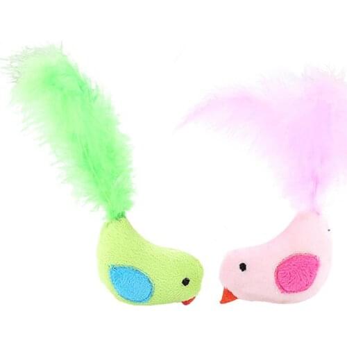 2PCS Bird Cat Toy Lovely Mini Plush Cat Feather Toy Cat Chew Toy Pet Bite Toy