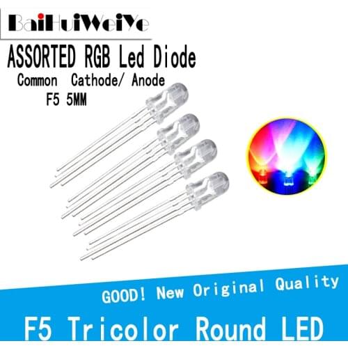 20Pcs Multicolor 4pin F5 RGB Led Diode Light Lamp Tricolor Round Common Cathode Anode LED Light Emitting Diode Red Green Blue