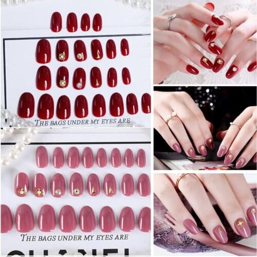 24pcs Full False Nails Short Fake Fingernail Tips PRESS ON Artificial Nail Tips+2pcs Glue