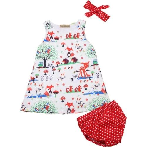 2017 Newborn Infant Toddler Baby Girls Cotton Print Mini Dress + Polka Dot Shorts +Headband 3PCS Outfits Summer Clothes Set 0-2Y