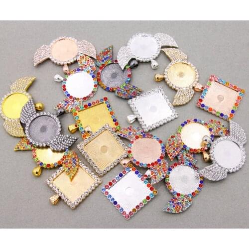 30pcs 25/30mm cabochon heart pendant base DIY jewelry making wings necklace chain 30mm alloy tray crafts accessories jew