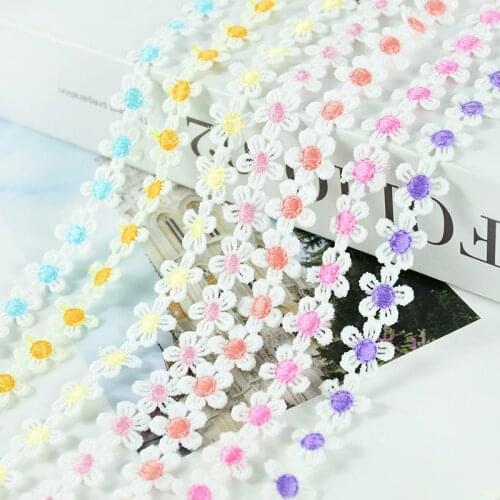 5 Yards 14mm Colorful Flower Embroidered Lace Trim Daisy Ribbons Fabric Handmade Sewing Garment Accessories Wedding Decoration