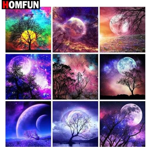 HOMFUN Diy 5d Diamond Painting "Moon night view" Cross Stitch Square Round Diamond Embroidery Handwork Rhinestone Art