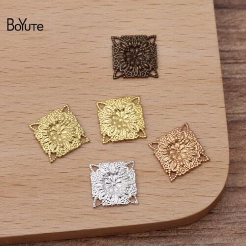 BoYuTe (200 Pieces/Lot) Metal Brass Stamping 10MM Square Filigree Findings Materials Diy Hand Made Jewelry Accessories Wholesale