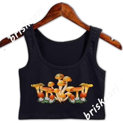 Cottagecore Goblincore Mycology Shrooms Crop Top Sleeveless Designing New Style Sexy Vintage Round Neck Tank Top Spring Vest