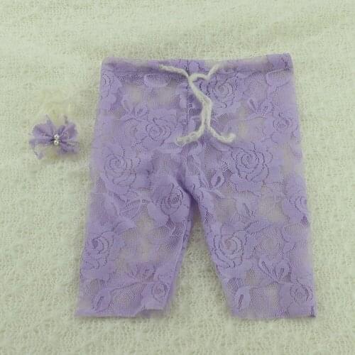 Handcraft Stretch Lace Pants with matched Headband Set NEWBORN PHOTOGRAPHY PROPS BABY SHOWER GIFT
