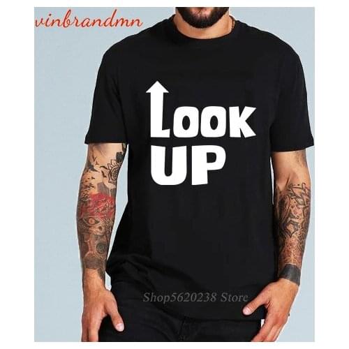 Creative Homme Tee Tops "Look up" Letter Graphic Funny Geek Male T-shirts Harajuku Cotton Streetwear Hip Hop Casual Men T Shirts