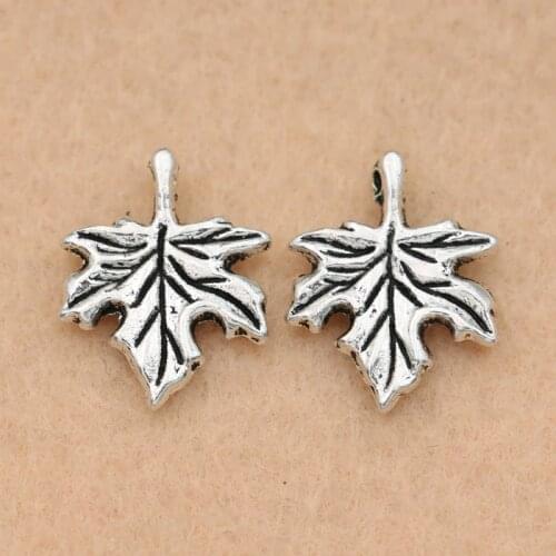 KJjewel Maple Maple Charm Pendant Tibetan Silver Plated Jewelry DIY Making Bracelet Accessories 16x13mm 10pcs/lot