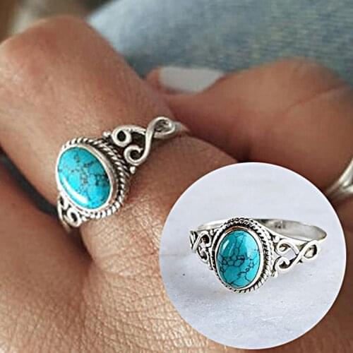 Vintage Antique Natural Stone Ring Fashion Jewelry Gift Turquoises Finger Ring For Women Wedding Anniversary Valentines Day Rin
