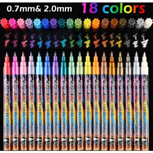 Metallic Marker Painting Pens 12/18/24 Colors 0.7 mm Extra Fine Point Permanent Paint Pen for Cards Writing Signature Lettering