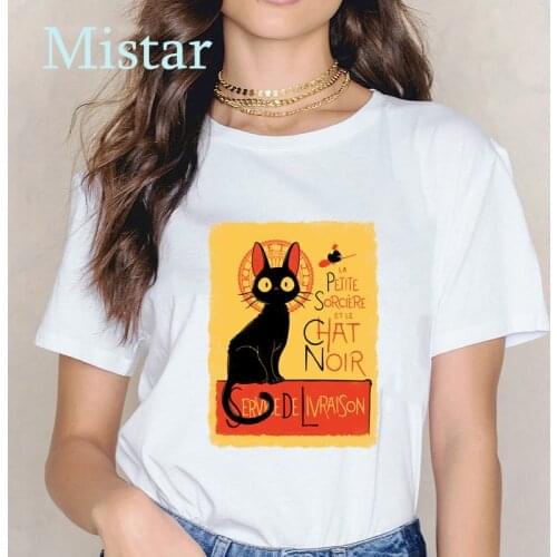 Fashion Magic Cat Tshirt Women Printed Japanese Anime Kikis Tops Tee Ladies Short Sleeve Casual Shirts for Women,Drop shipping