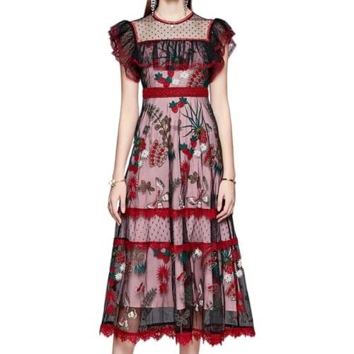 Fashion Womens Dress 2021 Summer New Retro Temperament Net Yarn Ladies Dress Waist Waist Thin Womens Dress strawberry dress