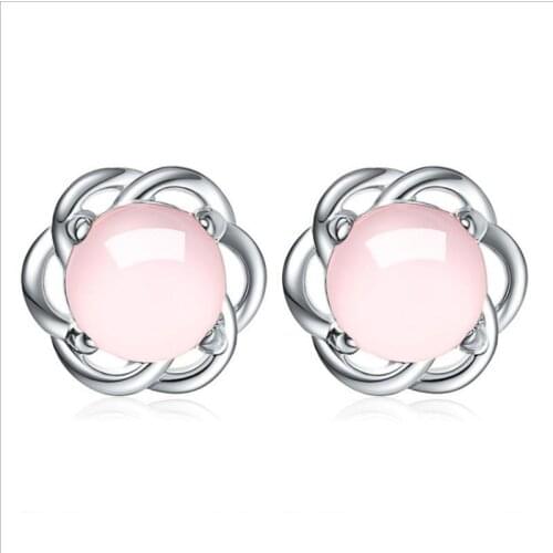 LUKENI Fashion Pink Crystal Flower Gold Women Stud Earrings Jewelry Charm 925 Sterling Silver Earrings For Girl Lady Jewelry Hot