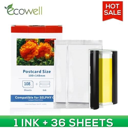 ECOWELL compatible for Canon Selphy Color Ink Paper Set Compact Photo Printer CP1200 CP1300 CP91CP910 CP900 KP 108IN KP 36IN