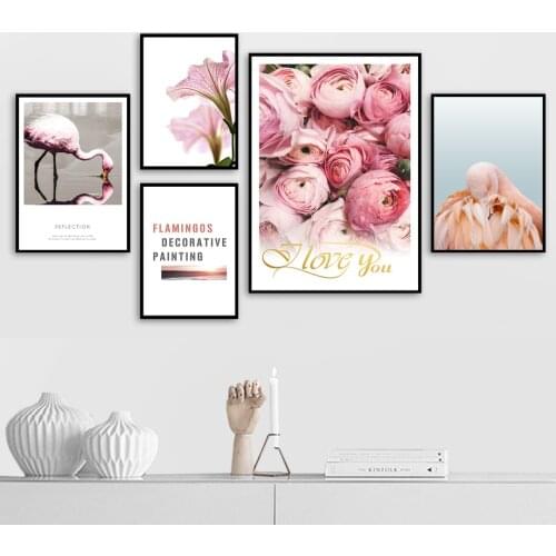 Wall Art Canvas Painting Pink Rose Morning Glory Flamingo Nordic Posters And Prints Plant Wall Pictures For Living Room Decor