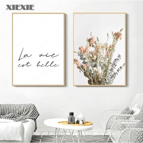 La Vie Est Belle French Quote Canvas Painting Black White Poster Flowers Wall Art Print Nordic Picture Home Decoration
