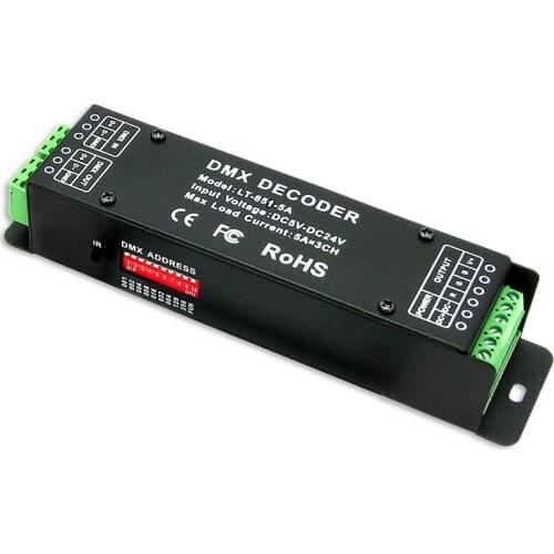 New Led DMX Decoder 12V 3 Channel RGB Strip Use;DC5-24V Input 5A*3CH Max 15A RJ45 Output 0-100% brightness various changing