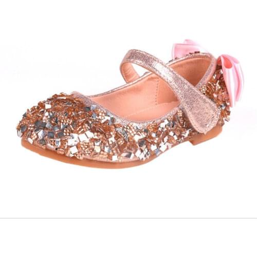 Girls' princess shoes 2021 spring childrens shoes bowknot crystal girls' shoes comfortable soft sole casual shoes