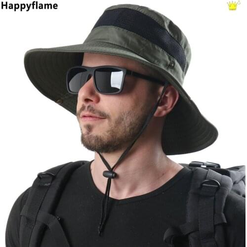 Outdoor Solid Color Sun Hats for Men Hiking Camping Wide Brim Anti-UV Fishing Cap Sunscreen Breathable Bucket Hat Gorro Pescador