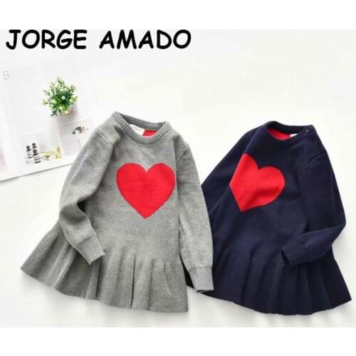 2020 Autumn Girls Sweater Dress Children Loving Heart Wool Long Sleeve Dress Toddler Girl Fall Clothes WL004