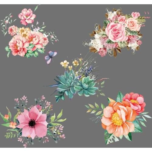 Rose Flowers Iron on Patches for Clothing Butterfly Heat Transfers on Clothes for T-shirts Stickers Applications