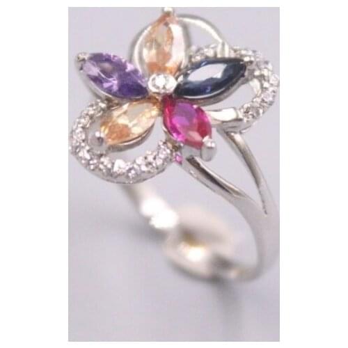 Genuine/Original Silver 925 Sterling Silver Ring for Weddings Eternity for Women Ladies Color Flower Gemstone Diamond Ring