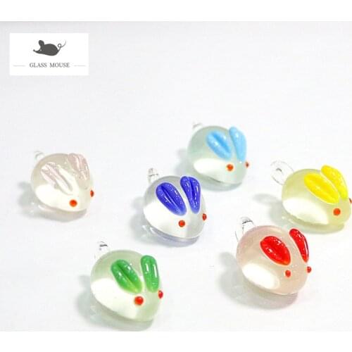 6pcs Decorative Figurines Hanging Miniature Murano Glass Rabbit Ornaments Home Decor Accessories Handmade Cute Animals Pendants
