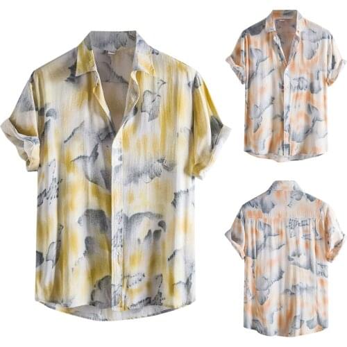 Plus Size Mens Shirts Casual Daily Ink and Wash Print Beach Shirt Short Sleeve Button Turn-Down Collar Hawaiian Flower Shirt