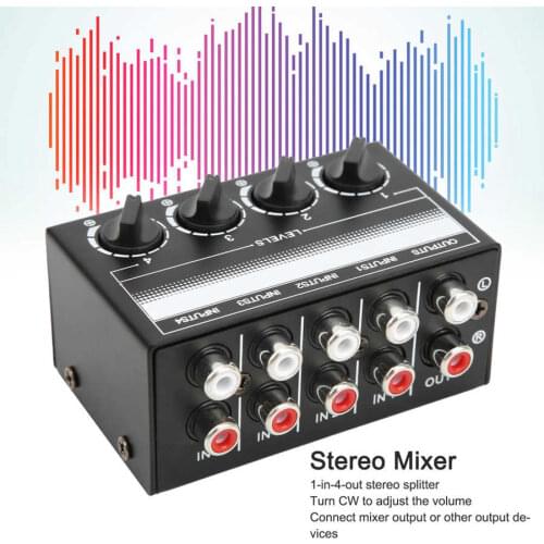 Stereo Mixer Extended Control Audio Splitter Box -12dB Gain for CD Players for Small Club Stereo 4‑Channel Hub Audio Effect