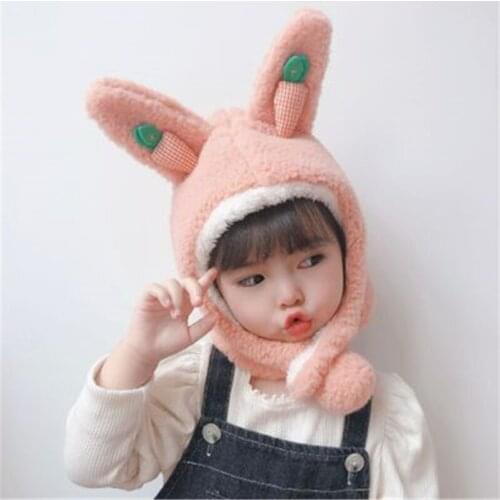 Cute rabbit Ear Hat Scarf Winter Women Novelty Caps Warm Casual Plush Hats Casual Solid Fleece Girl Kawaii Accessories