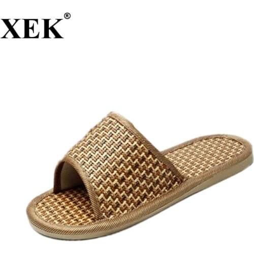 XEK Women Summer Slippers Fashion Home Cool Slippers Lady Rattan Bamboo Slippers Sandals ST266