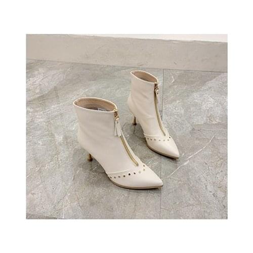 Pumps Women Shoes High Heels Pointed Toe Modern Boots Rivet Front Zipper Sexy for Female Fashion Botas De Invierno Para Mujer
