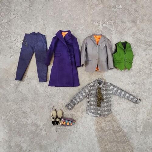 In Stock 1/6 Heath Ledger Purple Coat Suit Set CPOP CREW CPC02 Male Joker Clothes Model Fit 12'' Soldier Action Figure Dolls