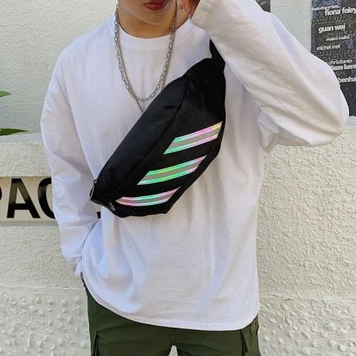 Waterproof Men Waist Bags Casual Travel Pouch Reflective Strip Male Chest Bag Unisex Crossbody Bag Men Phone Pouch Belt Pack