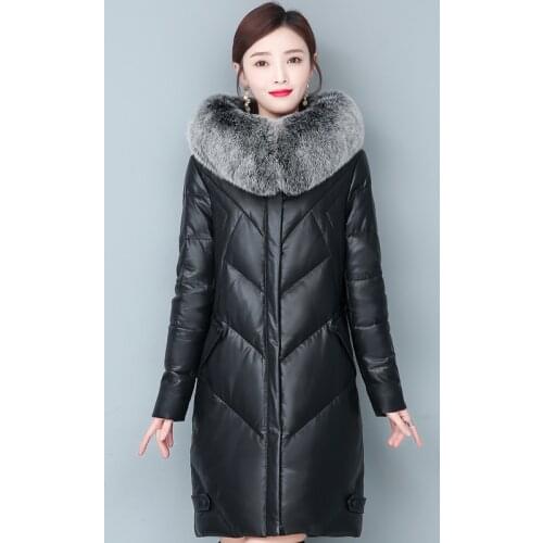Real Fox Fur Collar Women 90% White Duck Down Coats Winter Elegant Plus Size Fox Fur Coat Female Leather Down Jacket Woman Parka