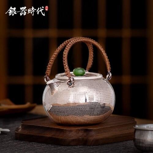 Age silver pot of sterling silver 999 tea boiled tea double girder pure manual personality boil water silver teapot