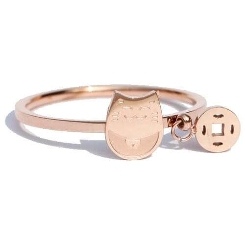 YUN RUO 2018 New Arrivals Fortune Cat Ring Rose Gold Color Fashion Titanium Steel Jewelry Wedding Birthday Gift Woman Never Fade