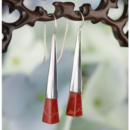 S925 sterling silver jewelry dyed grass coral long minimalist urban fashion earrings