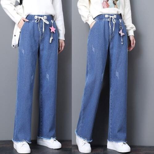 Woman Jeans Pants Autumn Winter Pants Junior High School Waist-Controlled Slacks Wide Leg Straight Jeans
