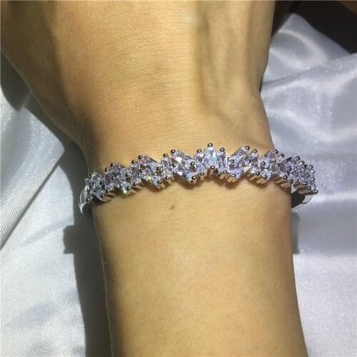 Fashion Baguette Promise Bangle 5A Zircon cz White Gold Filled Engagement Wedding Bangles Bracelets for women Bridal Jewelry