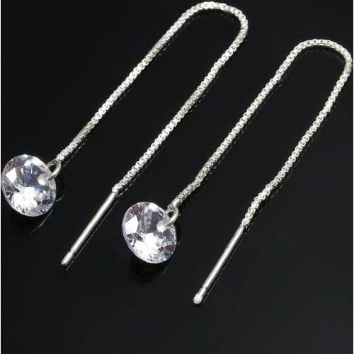 1Pair Womens Charming Dangle Earrings Cubic Zirconia Long Hoop Chain Dangle Earrings Silver Colour Snake Chain Jewelry