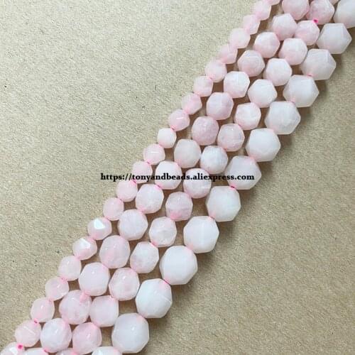 15" Natural Stone Big Cuts Faceted Pink Rose Quartz Round Loose Beads 6 8 10 mm Pick Size