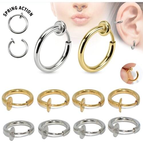 16g Pair Surgical Steel Fake Spring Clip On Nose Ring Hoop Lip Ring Helix Ring Hoop Fake Labret Earrings Accessories