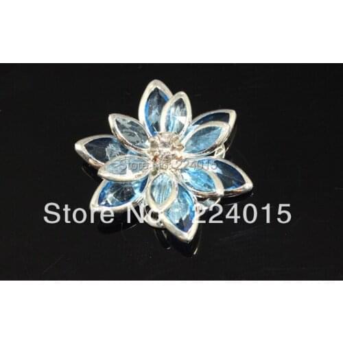 20PCs 24mm Ligth Blue Silver Plated Flower Rhinestone Garment Accessories Embellishment Findings /Connector Fit Jewelry DIY