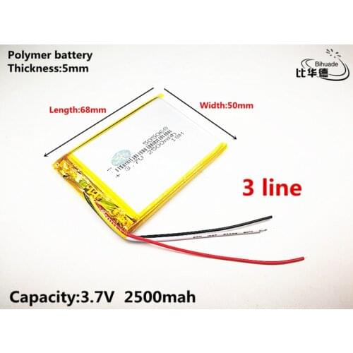 3 line Good Qulity 3.7V,2500mAH,505068 Polymer lithium ion / Li-ion battery for TOY,POWER BANK,GPS,mp3,mp4