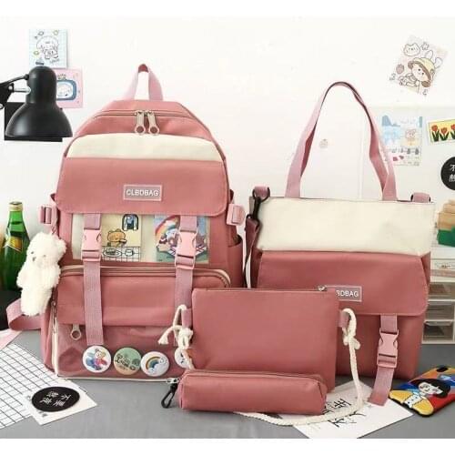 4Pcs/Set Canvas School Bags for Teenage Girls High Quality Laptop Backpacks Women Bookbags Travel Backpack Students Rucksack