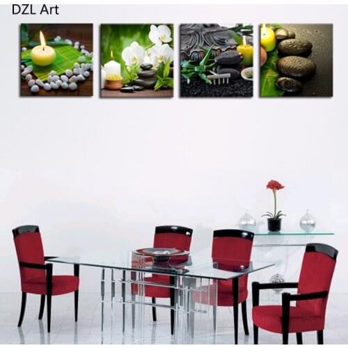 Unframed 4 Piece Flowers Candle Stone Scenery Modern Home Wall Decor Canvas Art Picture Print Painting On Canvas For Home Decor