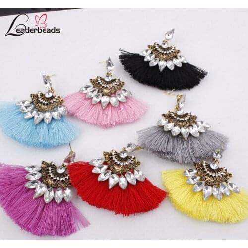 Bohemian Handmade Crystal Long Tassel Earrings 2019 Trendy Ethnic Fringed Hanging Earings Pendientes oorbellen Women Jewelry