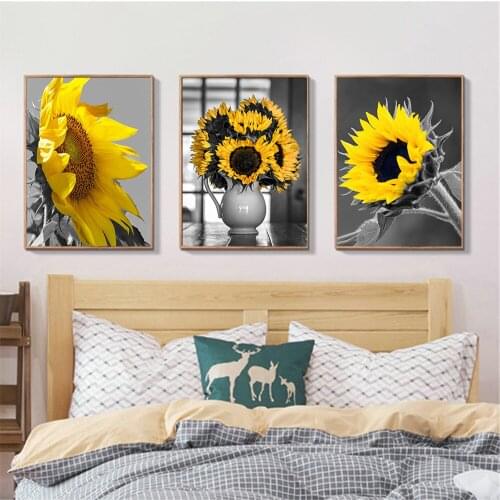 Black and White Sunflower Wall Art Canvas Decorative Wall Painting for Living Room Home Decor Abstract Picture